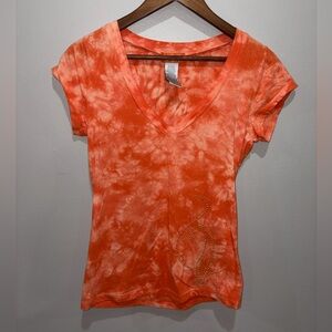 Baby Phat Y2K Orange Tie Dye Rhinestone Tee Size S 2000s McBling